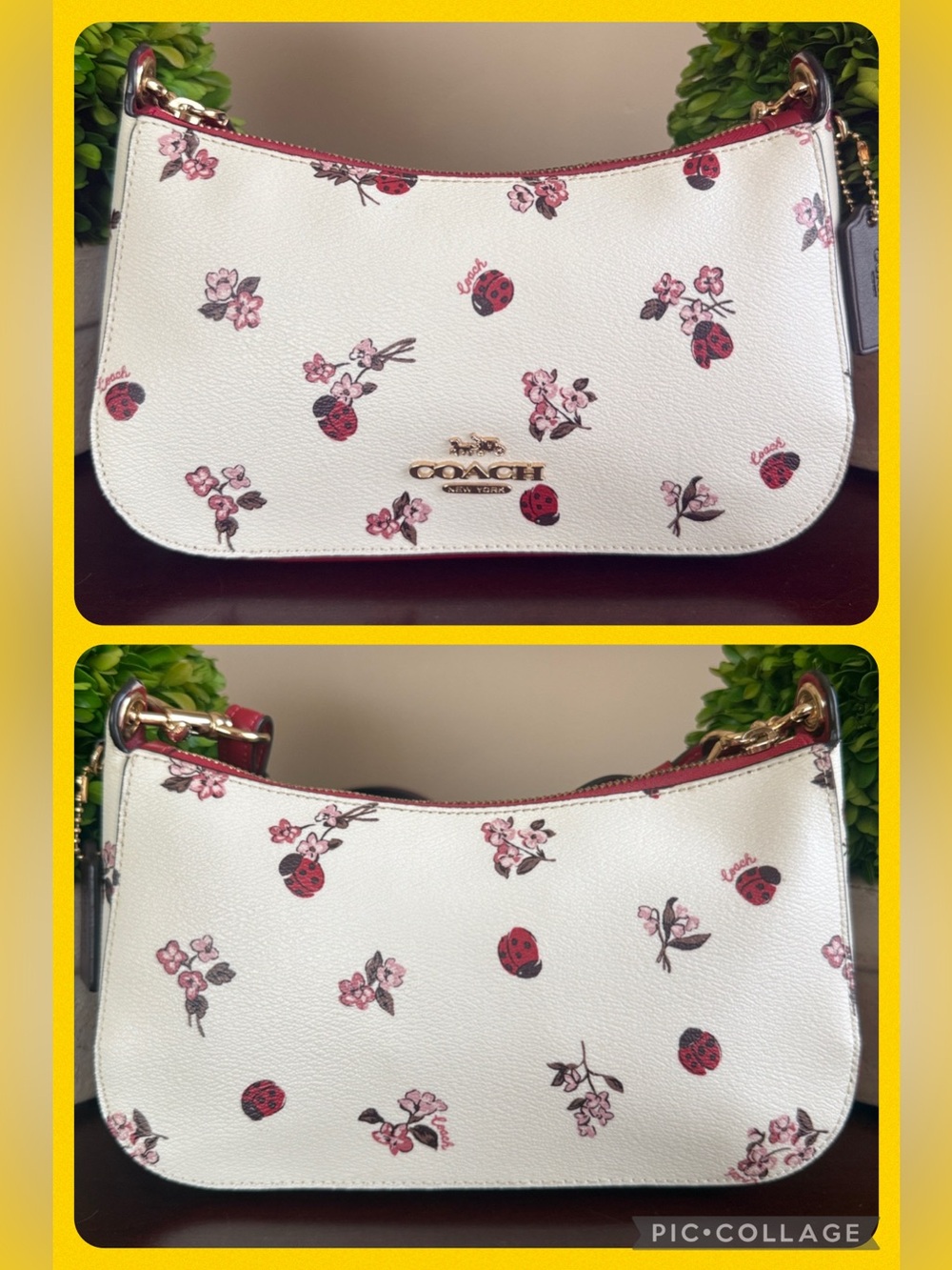 COACH C7973 🐞Ladybug Floral Print🐞 JES BAGUETTE CROSSBODY BAG 🌟EUC🌟 - Picture 6 of 17